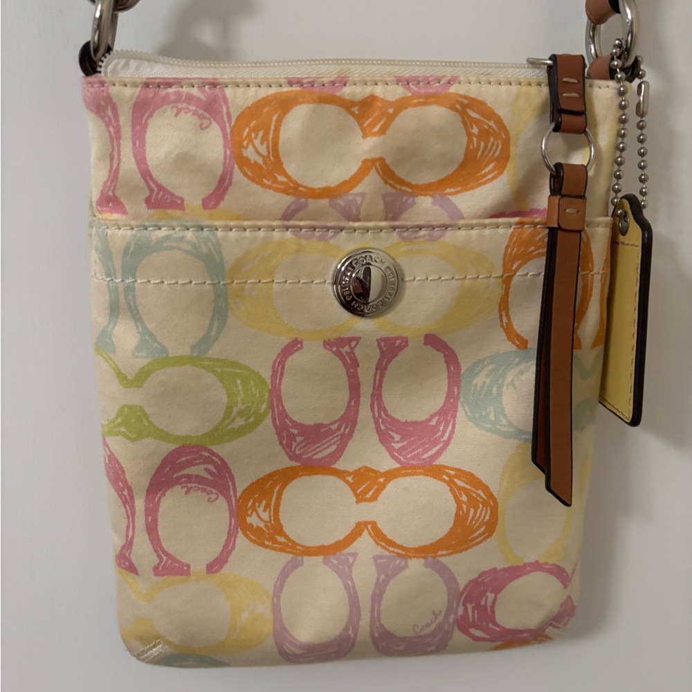 Coach Vibrant Pink and Orange Crossbody Bag with Turn-Lock Closure